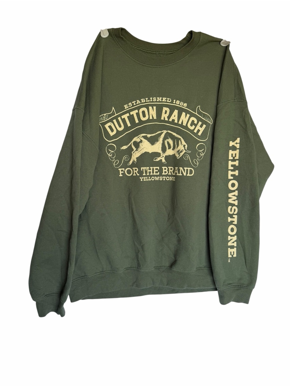 Dutton Ranch Yellowstone Olive Graphic Crewneck Sweatshirt